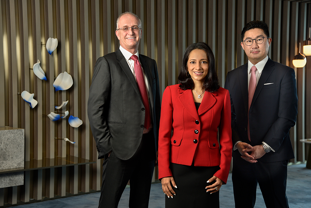 Group photo of Philip Kunz, Lavanya Chari and Jeffrey Yap