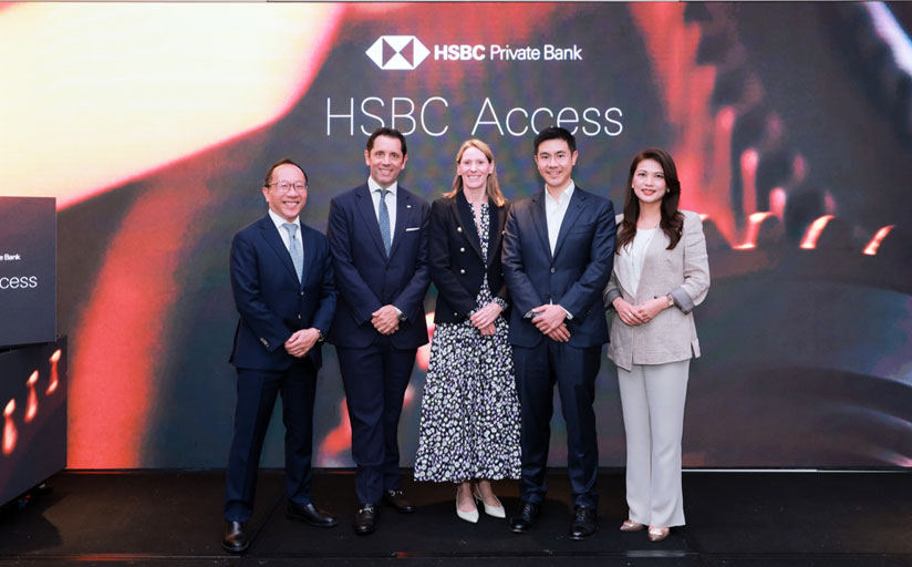 At the launch of HSBC Access in Hong Kong (from left to right): Lok Yim, Regional Head, Private Bank, Asia Pacific, HSBC; Oliver Kadhim, Head of Institutional Client Group, Asia, Corporate and Institutional Banking, HSBC; Michelle Owen, Global Head of Distribution, Private Bank, HSBC; Jonathan Yip, Head of Innovation Banking, Asia, HSBC; and Kanas Chan, Head of Private Bank, North Asia and Hong Kong, HSBC.
